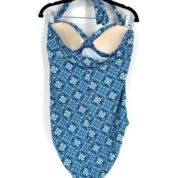 SPANX Assets FIESTA BLUE PATTERNED HALTER 1 PC BATHING SUIT SWIMSUIT XL - Picture 3 of 9